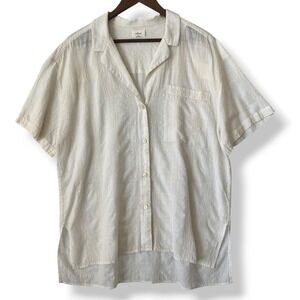 Aritzia Wilfred Button Up Atticus Shirt Men M Cream Textured Short Sleeve Relax